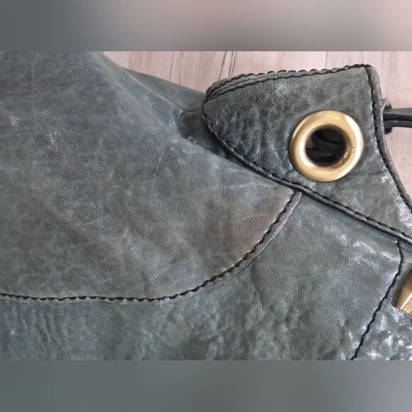 OrYANY Gwen Green Leather Hobo Double Top Handle Bag Goldtone 15x15 - Picture 11 of 13